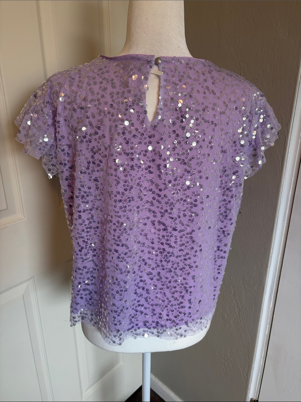 Anthropologie Pamela Sequin Blouse small short sleeve lilac glitter sparkle - Picture 4 of 6